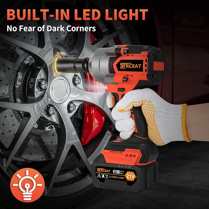 1500N.m Impact Wrench,1/2" High Torque 1107ft-lbs Brushless Impact Gun with 2 x 4.0Ah Battery,21V Power Impact Driver with 5 Sockets,LED Light,Electric Impact Truck RV Car Heavy Construction