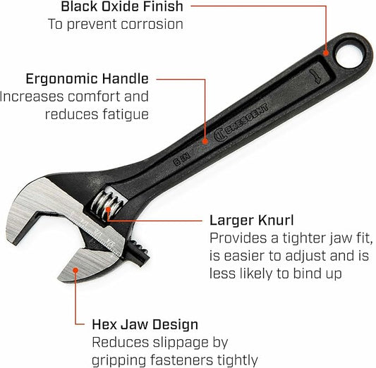 Crescent 6" Adjustable Black Oxide Wrench - Carded - AT26VS