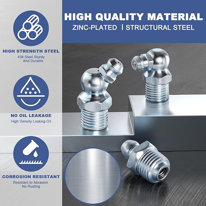 255PCS Grease Fittings Assortment,SAE & Metric Grease Zerk Fittings 1/4" 1/8" M6 M8 M10 straight 45 90 degree with Wrench Kit(7-11mm) for Grease Gun,Fit Tractor Vehicle Excavator Trailer Equipment
