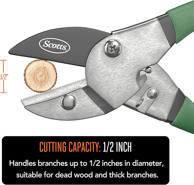 Scotts 2-Piece Pruning Shears Set ??Includes 8 in. Bypass Pruner for Live Plants and 8 in. Anvil Pruner for Dry Stems ??Sharp Carbon Steel Blades and Comfort Grip Handles for Garden and Yard Use