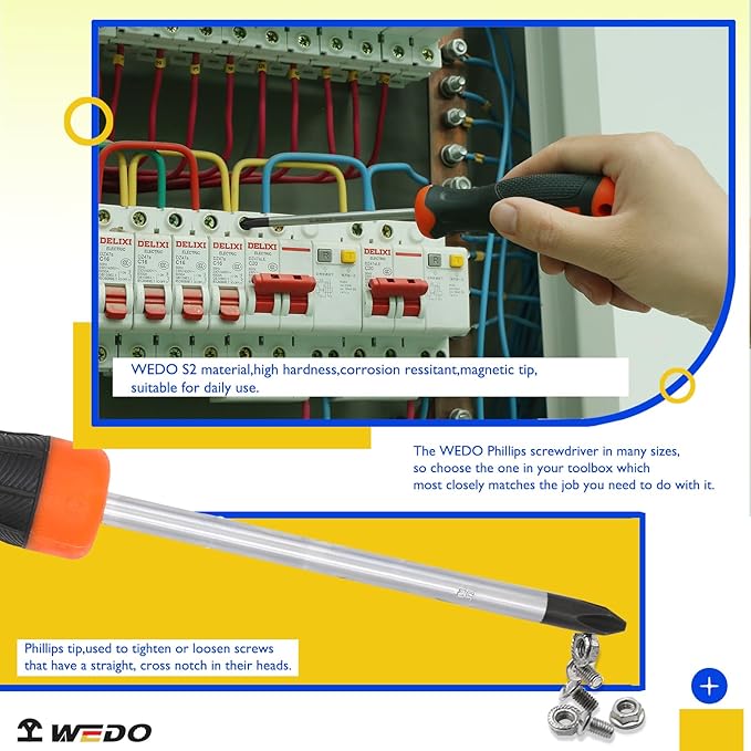 WEDO Phillips Screwdriver S2 Steel die-forged Magnetic Tip Ergonomic Comfortable Non-Slip Handle,PH0*75mm