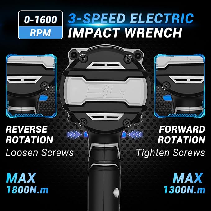 DEKOPRO Cordless Impact Wrench 20V 3/4" High Torque Power Electric Impact Gun with 5 Sockets 2 Batteries, 1300Ft-lbs(1800N.m) for Vehicle Assembly, Equipment Maintenance, Building Construction