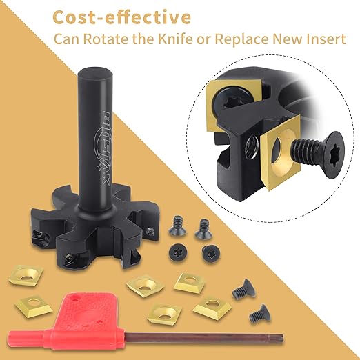 CNC Spoilboard Surfacing Router Bit, 1/2" Shank 2" Cutting Diameter, 6 Wings Carbide Insert Slab Flattening Router Bits Wood Planing Planer Bit