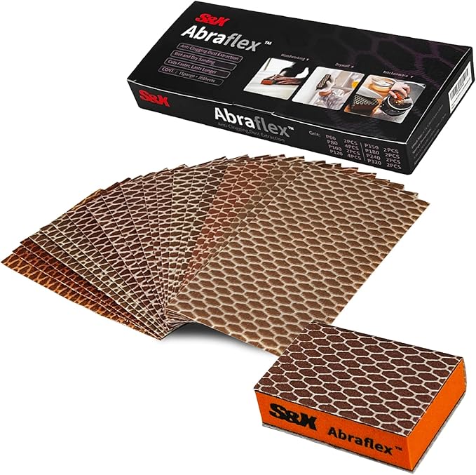 S&X Sanding Sponge Set 20-Pack of Hook and Loop Sandpaper Interchangeable 8 Assorted Grits - Wet and Dry, Anti-Clogging, Durable (20)