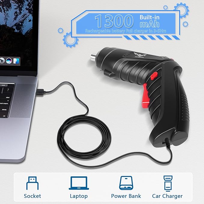28 in 1 Electric Screwdriver Cordless Rechargeable Small Power Drill Set 3.5Nm Max Torque Electric Rotatable with LED Light Screwdriver for Home Office DIY Tools (Black)