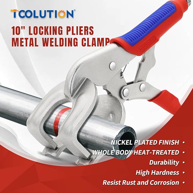 10" Locking Pliers - Quick-Release Welding Clamps with U-Shaped Jaws, Ergonomic Grip for Metalworking, Grinding & DIY Projects