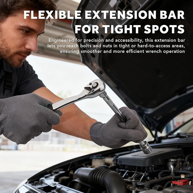 3/8 Inch Drive Socket Extension Bar Set?밒ncludes 3", 6", 10" Chrome Vanadium Steel Extensions with Silver Mirror Finish for Ratchet Drive, Automotive and Home Tool Use,3PC