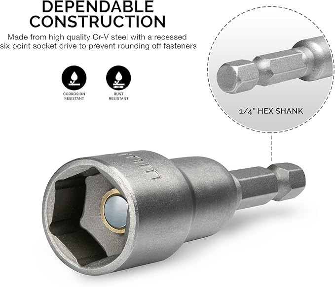 NEIKO 10066A 1/4” Hex Shank Magnetic Power Nut Driver Set | 5 Piece | SAE | Sizes 1/4" to 1/2” | Cr-V