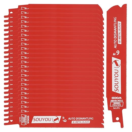 25 Pack 6 in 18 TPI Bi-Metal Reciprocating Saw Blades with Organizer Carbide Alloy Steel for Automobile Dismantling Metal Steel Cutting Non-Stick Coated for Less Heat for 1/16-5/16 Medium Metals