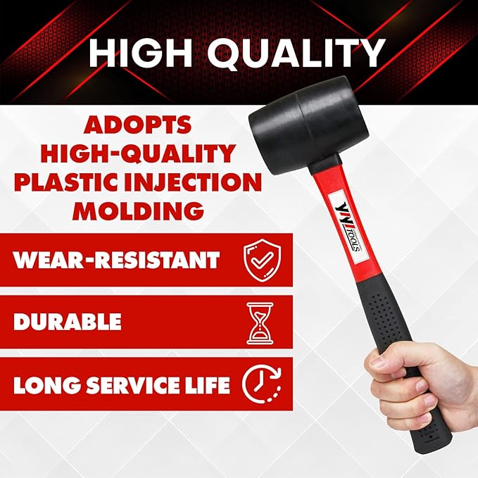 YIYITOOLS YY-2-005 Rubber Mallet Hammer With fiberglass Handle–16-oz, black