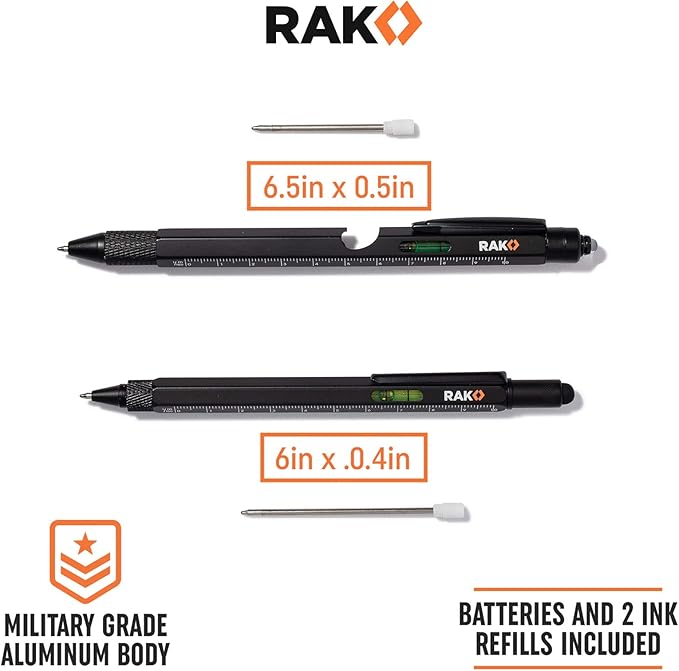 RAK Multitool Pen Gifts for Men, 2-Pack 11 in 1 Multitool Pen Set, Tech Cool Gadgets Stocking Stuffer Holiday Christmas Gifts for Dad, Husband, Grandpa, Him, EDC Tactical Pen Tool, Gift-Ready Box