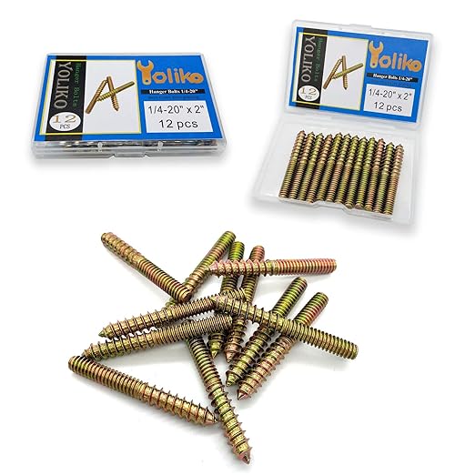 12 Pack 1/4-20 x 2 Inch Hanger Bolts 1/4-20" Double Headed Bolts 1/4 Wood Dowel Screw Self-Tapping Screw Hanger Bolts for Furniture Screws Threaded Rods Bolt 50mm Length