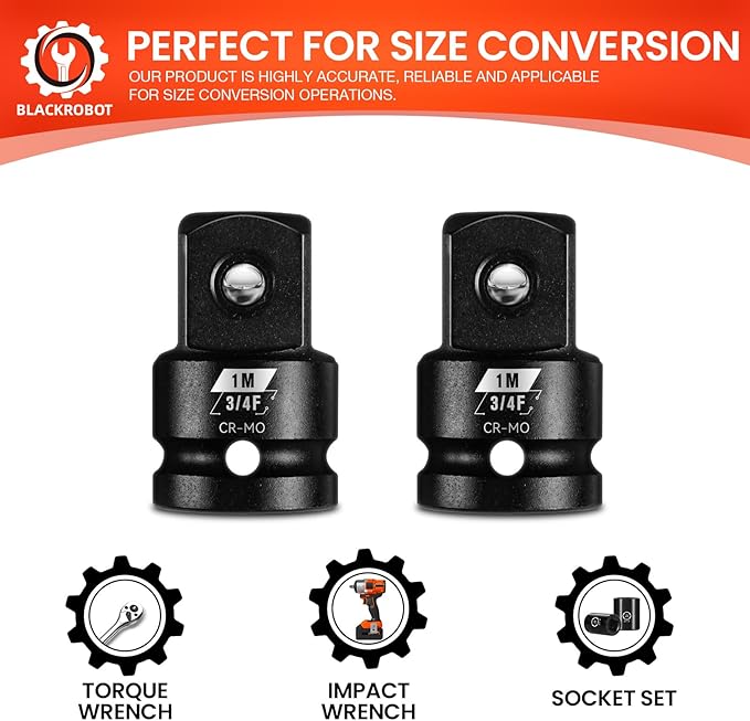 BLACKROBOT 2 Pieces 3/4??F To 1??M Impact Socket Adapter Set, SAE Drive Cr-Mo Steel Exceeds ANSI Standards, Square Drive Socket Reducer for Impact Driver Wrench