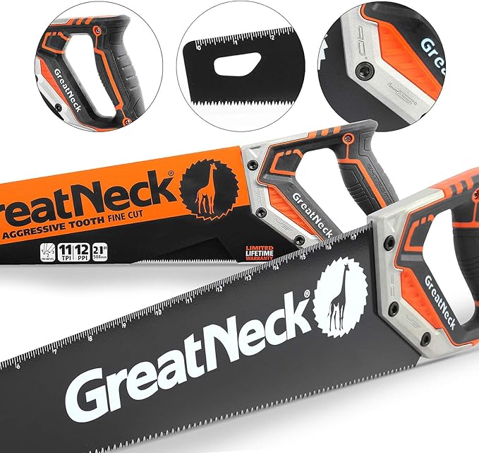 GreatNeck 74004 20 Inch Hand-Saw, 20" Saw for Wood-Cutting, Tri-Bevel Teeth, SK-5 Steel Blade for Wooden and Plastic Jobs, Handsaw with Anti-Slip Comfort Handle