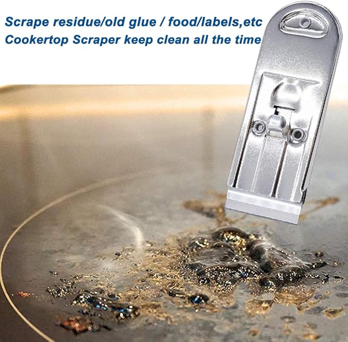 Razor Blades Metal Scraper Tool Pull Push Glass Scraper Stove Top Scraper Window Ceramic Scraper with10 PCS Single Edge Replacement Scraper Blades Removing Decal Label Residue Sticker,Silver