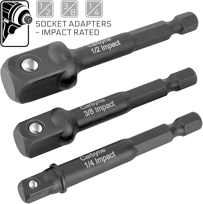 CARBYNE 3-Piece Impact Grade Socket Adapter Set, 3??Extension Bits | 1/4?? 3/8??and 1/2??Drive. Adapt Your Drill Driver to a High Torque Impact Wrench