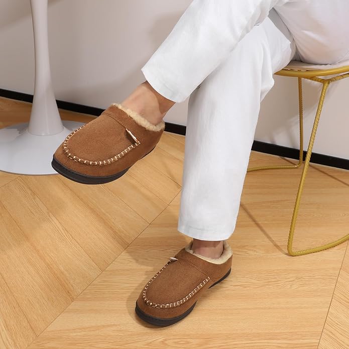 ATHMILE Mens House Shoes Fuzzy Warm Moccasin Memory Foam House Slippers for Men Cozy Winter Mens Slippers for Home Bedroom Indoor Outdoor
