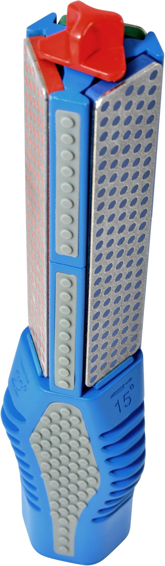 DMT Tristone Rotator Kitchen Knife Sharpener, Fine/Coarse/Extra-Fine Diamond Sharpening Stones, 15, 20 & 22째 Angle Guides, Hunting Knife Sharpener with Non-Slip Handle, 8.75" L x 1.75" W x 1.5" H