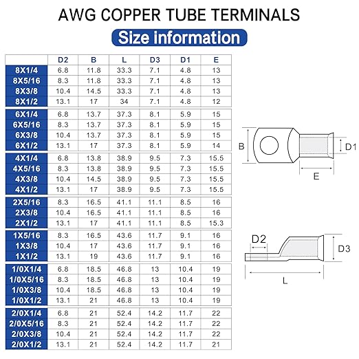 XHF 100PCS 4AWG-3/8 Heavy Duty Battery Lugs with 3:1 Heat Shrink Tubing, Ring Terminals Battery Cable Ends Copper Eyelets Electrical Battery Connectors