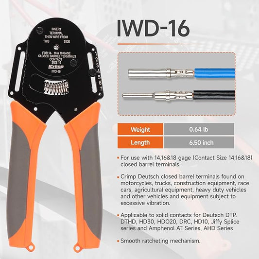 iCrimp Closed Barrel Crimper 4 Way Indent,8 Impression Type for Deutsch Solid Contacts gage 14,16&18(IWD-16)