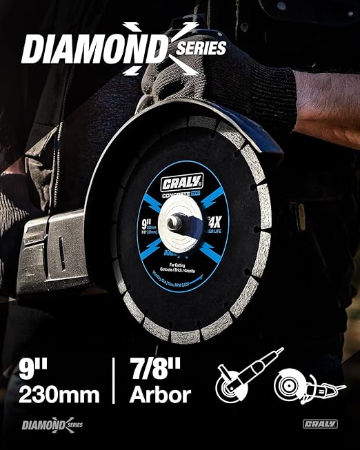 CRALY 9 Inch Super Thin Segmented Diamond Blade, 7/8 in Arbor, 9'' Diamond Stone Blade for Angle Grinder & Masonry Saw, Diamond Cutting Wheel for Cutting Concrete, Brick, Granite, Block, 2PC