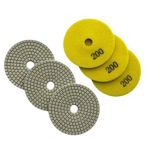 7" Wet Diamond Polishing Pad - 3 Packs of 200 Grit - White Resin for Granite, Marble, Quartz, Engineered Stone