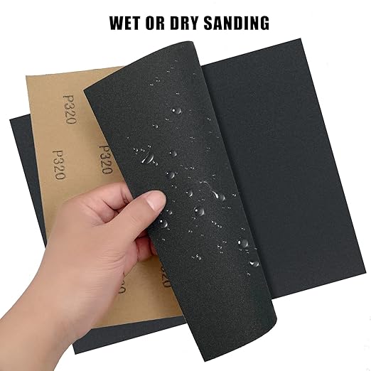 9 x 11 Inch 15pcs Wet Dry Sandpaper, 320 Grit Waterproof Abrasive Sand Paper, Silicon Carbide Sandpaper Sheets for Metal Wood, Auto Polishing
