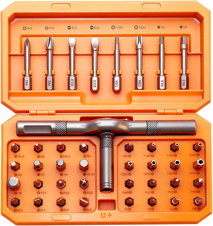 42 in 1 Magnetic Screwdriver - Multi Bit Ratchet Screwdriver Set: T Handle Ratchet Screwdriver Set with Storage Case for Computer, Eyeglass, Bicycles, Ring Doorbell, Furniture and DIY, Orange