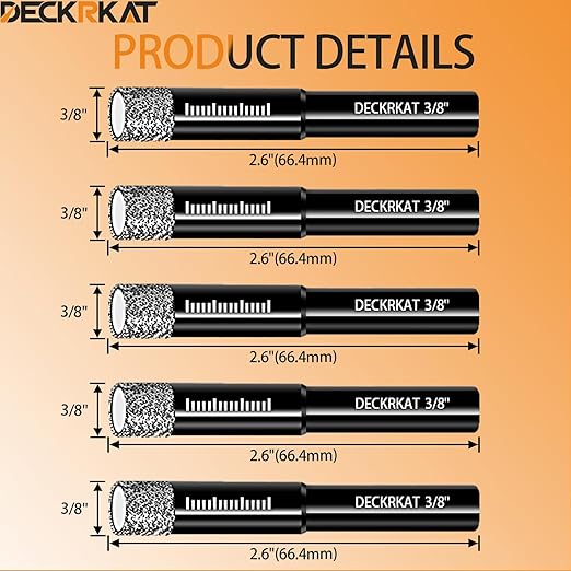 5 Packs Dry Diamond Drill Bits Set 3/8" 10mm Vacuum Brazed Diamond Hole Saws for Granite Tile Ceramic Marble Stone Glass and More Hard Materials (not for Wood), Round Shank with Storage Case