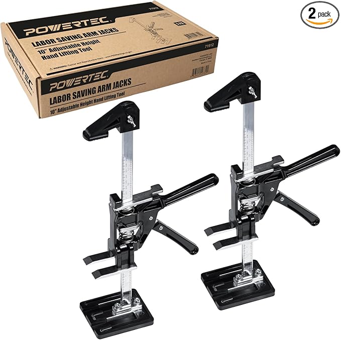 POWERTEC 71912 Labor Saving Arm Jack 2 Pack - 220 lbs Heavy Duty Furniture Lifters, 10" Adjustable Height, for Cabinets, Doors, Appliances, Installation & Home Improvement