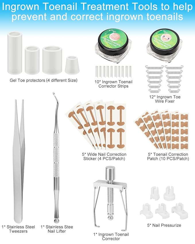 Ingrown Toenail Removal Kit, Ingrown Toenail Treatment, Ingrown Toenail Corrector Tools Come with Podiatry Toenail Braces, Ingrown Toenail Corrector Strips and Patch for Toe Pain Relief