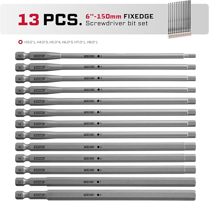 13Pieces Fixedge Screwdriver bit set,6 inches Hex Magnetic Alloy Steel Insert Power Bits Tips with Storage Organizer for Home Repair