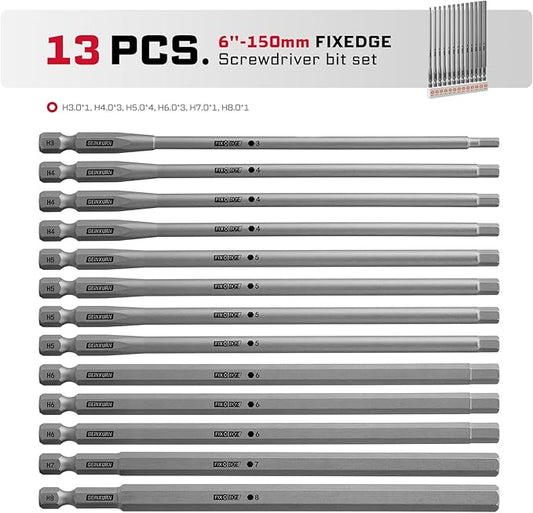 13Pieces Fixedge Screwdriver bit set,6 inches Hex Magnetic Alloy Steel Insert Power Bits Tips with Storage Organizer for Home Repair