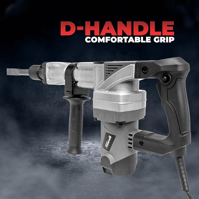 XtremepowerUS 1400W Demolition Jack Hammer With Point & Chisel Bits & Case Electric Demolition Construction Concrete Breaker Punch Drill (Grey/Black)