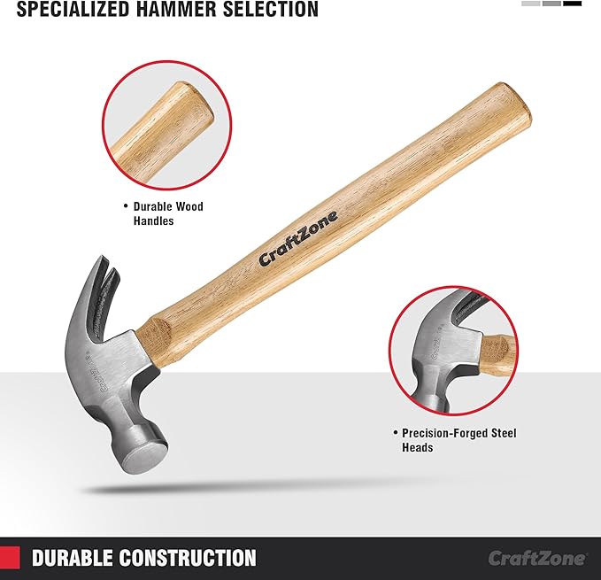 3PC Hammer Set Woodworking Tool - Claw Hammer 16oz | Sledge 3LB | Engineers' 500G DIY/Home/Office/Craft Wooden Handle