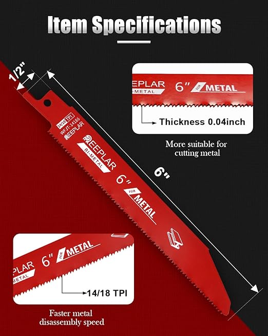 25 Pack 6 inch 14/18 TPI Bi-Metal Auto Dismantling Sawzall Blade for Metal, 6??18-TPI Reciprocating Saw Blades Replace Milwaukee and Diablo sawzall Blade