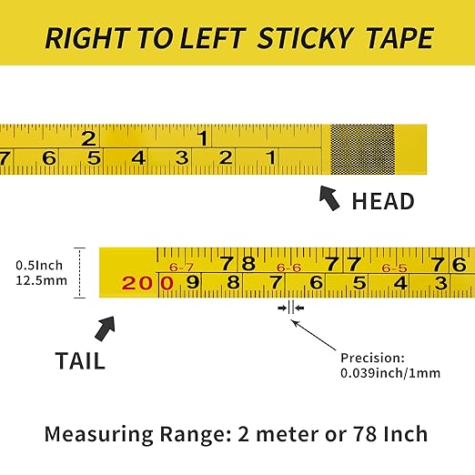 2Pcs Steel Self-Adhesive Measuring Tape, Imperial & Metric Tape Measure Sticker Ruler, Left To Right and Right To Left Stick on Tape Measure for Workbench, Woodworking, Saw & Drafting, 200cm / 78 Inch