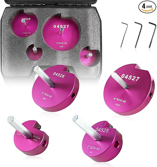 PVC Pipe Reamer Kit 4 PCS 1-1/2", 2", 3", 4" for SCH 40 CPVC & ABS Plastic Fittings ??Fits 1/2" Drills with 3/8" Hex Shaft ??Ideal for Exhaust, Drain & Water Pipe Cleaning, Durable & Heavyduty