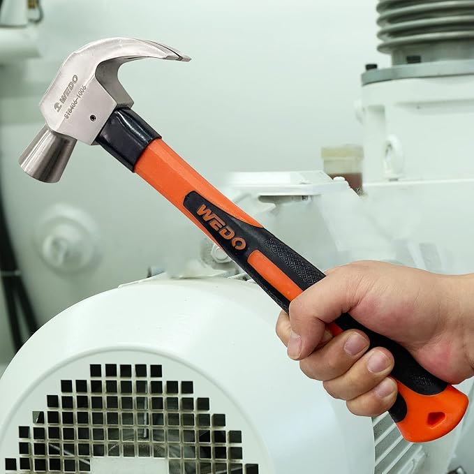 WEDO Claw Hammer with Fiberglass Handle,16oz Stainless Steel Framing Hammer,Length 300mm(12"),Shock Resistant,Corrosion Resistant,Rust Proof, Die-forged
