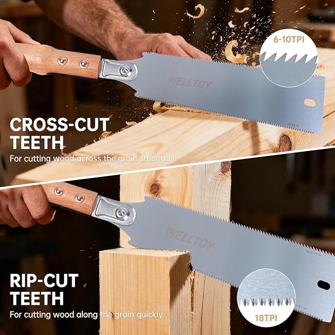 Japanese Pull Saw of Double Edge,10 Inch Hand Saw of 6-10/18 TPI Gradient Teeth, SK5 Flexible Replaceable Blades,with Non-Slip Bamboo Knot wooden Handle,Woodworking Tool for Hardwood & Softwood.