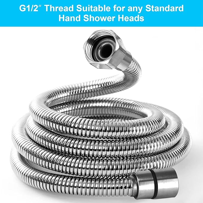 118" Shower Hose, Extra Long 304 Stainless Steel Handheld Shower Head Hose Extension/Replacement, Flexible & Durable, G1/2 Universal Insert & Nut