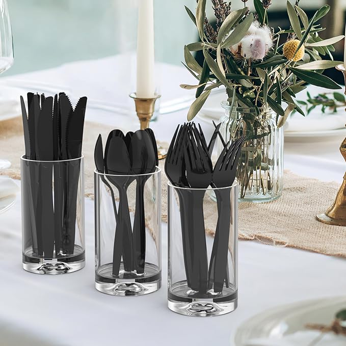 Dealusy 360 Count Extra Heavy Duty Black Plastic Knives Disposable, BPA-Free, Heat Resistant, Solid and Durable Disposable Knives Bulk, Premium Plastic Knives heavy duty for Party Supply