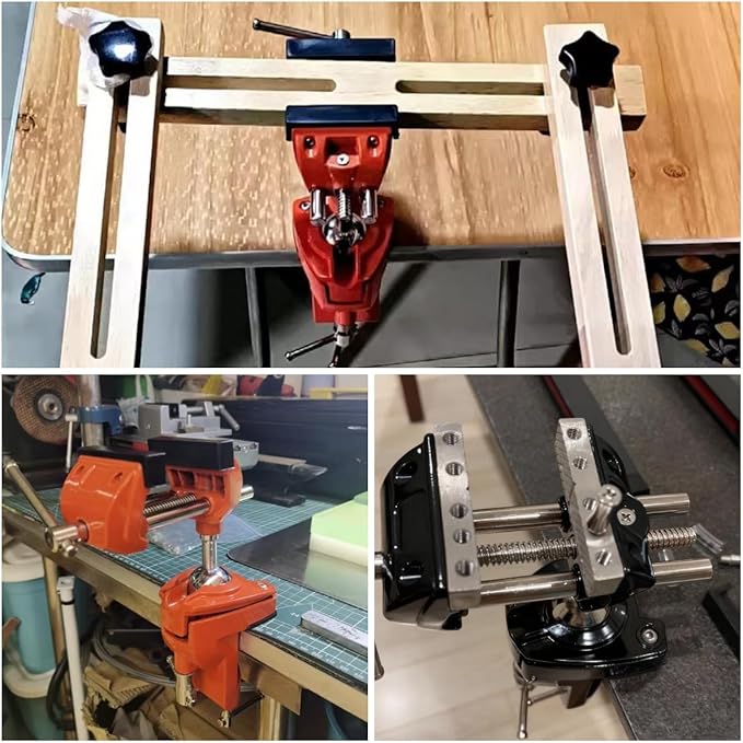 SYLPHID Bench Vise 3 Inch Heavy Duty, 360째 Swivel Base & Clamp-On Workbench Vise, Cast Steel Multi-Purpose Table Vice for Woodworking, Metalworking, Drilling, Sawing, DIY Projects