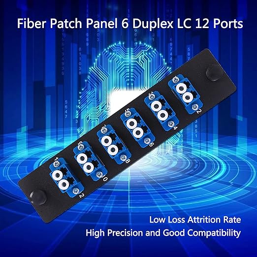 VFLTOOL 4 Pack Fiber Patch Panel Enclosure - 6 Duplex LC Adapters, 12 Fiber Optic Ports, LGX Compatible, LC UPC Blue, Single Mode and Multimode Compatible for 1.25G/10GB OS1-2/OM1-3 Networks