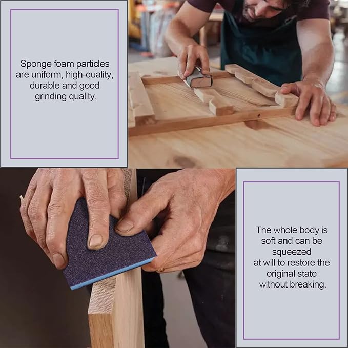 Swpeet 29Pcs 4.72 x 3.9 x 0.47 Inch 8 Sizes Blue #36-5000 Grit Ultra Fine Wet and Dry Sanding Sponge Sanding Blocks and 6 Sizes Sandpapers Sheets with Wooden Paint Brush Kit