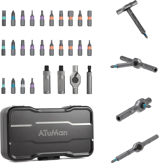 ATuMan 24 in 1 Ratchet Screwdriver Set with Detachable Handle, S2 Alloy Steel Precision Bits, Magnetic Ratcheting Screwdriver with Case for Bicycle, Computer, Electronics Repair, Ideal for Home, DIY