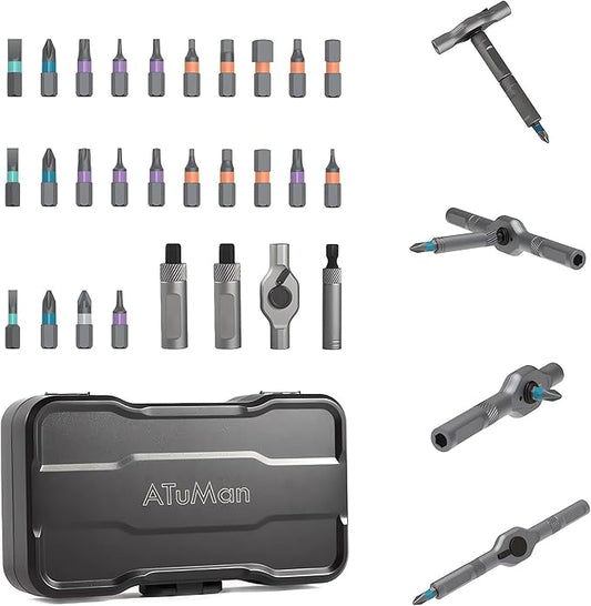 ATuMan 24 in 1 Ratchet Screwdriver Set with Detachable Handle, S2 Alloy Steel Precision Bits, Magnetic Ratcheting Screwdriver with Case for Bicycle, Computer, Electronics Repair, Ideal for Home, DIY