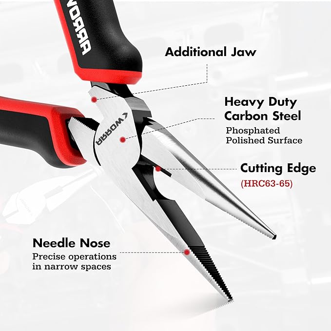 ARROW Needle Nose Pliers, 6-inch Long Nose Cutting Pliers with Wire Cutter, Comfortable TPR Handle, High Carbon Steel, High Leverage Diagonal Design