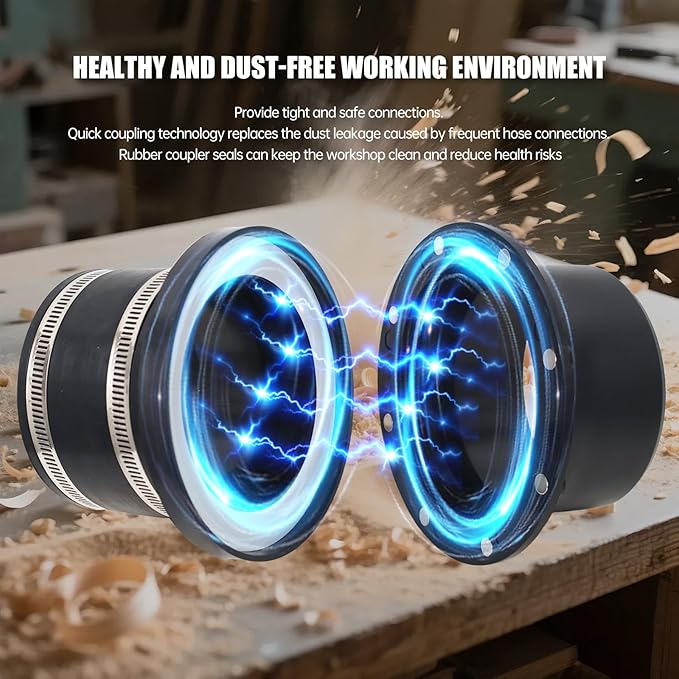 4" Magnetic Dust Collector Fittings Vacuums Collection Hose Quick Connect System 8 High-Strength Magnets for Woodworking