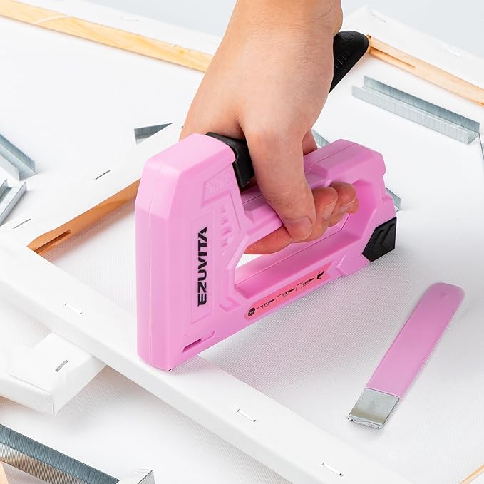 EZUVITA Light Duty Staple Gun for Wood, Pink Upholstery Staple Gun Kit with 2000pcs JT21 Staples 1/4, 5/16, 3/8 inch and Staple Remover, Stapler Gun for Crafts, DIY, Classroom, Decoration